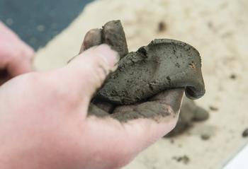 Moist clay soil sticks together and will form a long ribbon when rubbed between thumb and forefinger. Photo: Flickr