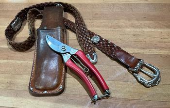 Japanese-made pruners—ARS-120-S: lightweight, fit my hand very well, and keep their sharp edge. Having a holster is helpful. Photo: Jeanne Imai