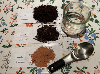 Wildflower seed ball Dry Mix ingredients. Combine with half a teaspoon of seeds and enough water to form ten seed balls.